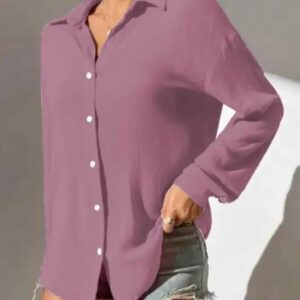 Women’s Solid Purple Relaxed-Fit Button-Down Shirt